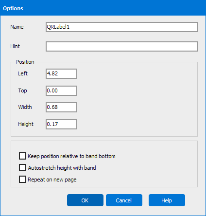 This image shows the Options dialog containing numerous options for resizing, moving, and positioning objects within a band.